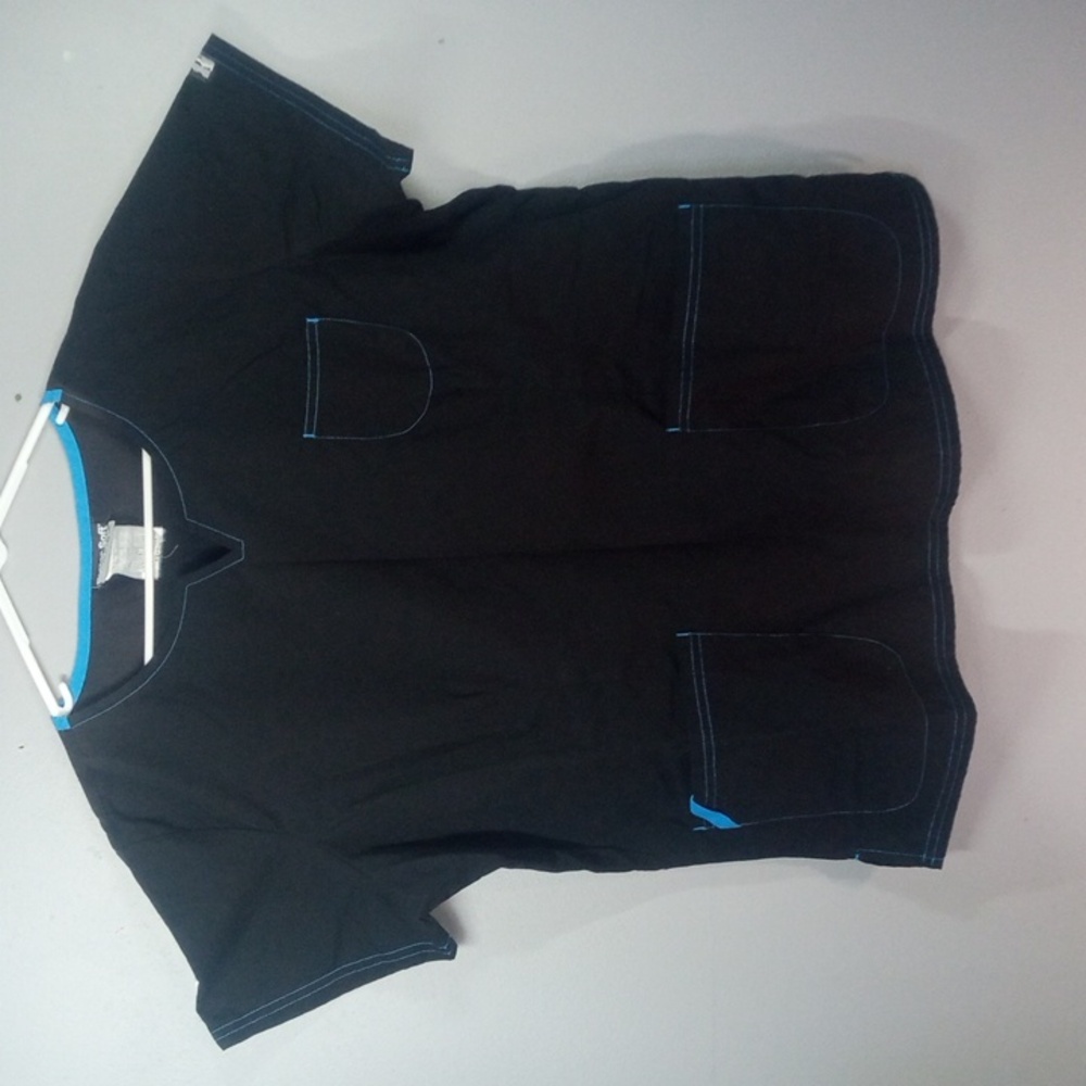 Butter Soft By UA Black Scrub Top with Blue Accents Size XL